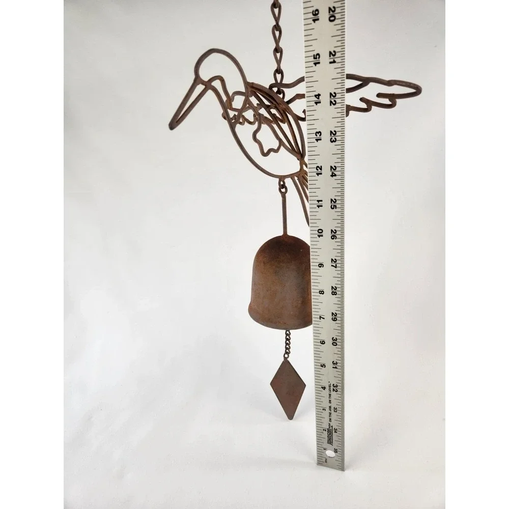 Vintage Cast Iron Hummingbird Wind Chime Primitive Rustic Metal Bell Bird